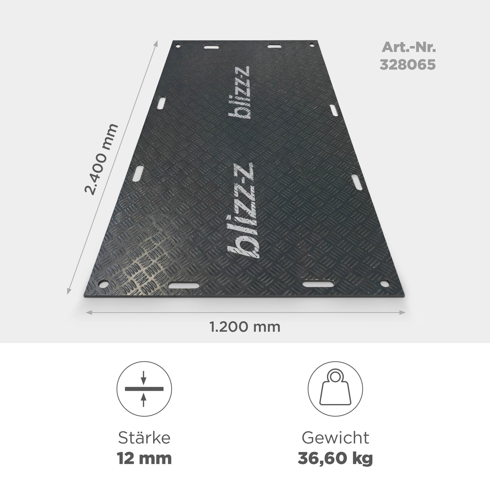 blizz-z Bodenschutzplatte flex Maße: 1,2 x 2,4 m x 12 mm (4 Stück) | Baggermatraze, Überfahrplatten bis 20 Tonnen Last | für Baustellen, Gärten, Events | Made in EU