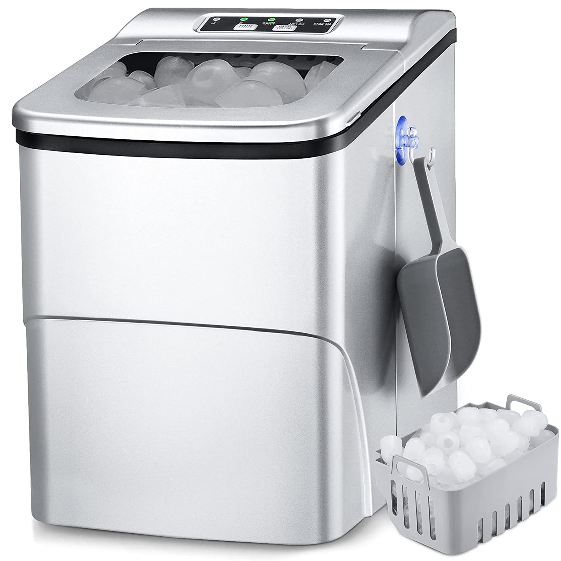 Ice Makers Countertop, 26lbs/Day & 9 Ice Cube Ready in 6mins, S & L Bullet-Shaped Ice with Ice Scoop