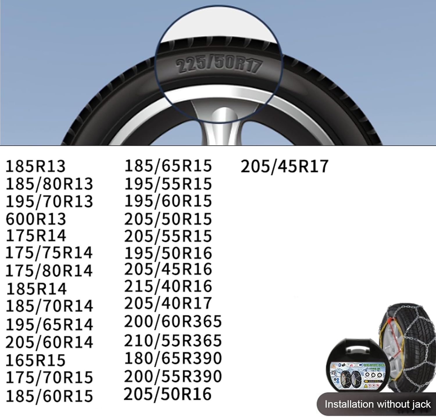 Snow Chains for Car, SUV, Pickup and Truck - Set of 2 195/50R16