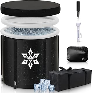 Eisbad Tonne mit Kühlsystem (80 cm Ø) XL, Eistonne Eisbaden mit 8 Edelstahlstangen, Sporttasche/Hitzeschild/Staubabdeckung - Komplettset, Eisbaden Tonne für Kryotherapie