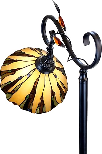 Miniatura 6 de Dale Tiffany TF90263 Tiffany Downbridge Lámpara de pie con pantalla de cristal artístico, arena dorada antigua