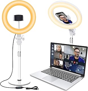 Selfie Ring Light with Stand for Laptop, 10.5'' Desk Ringlight Video Conference Lighting with Phone Holder, Webcam Ring Light for Makeup/Video Recording/Zoom Meeting/Live Streaming/YouTube/Tiktok