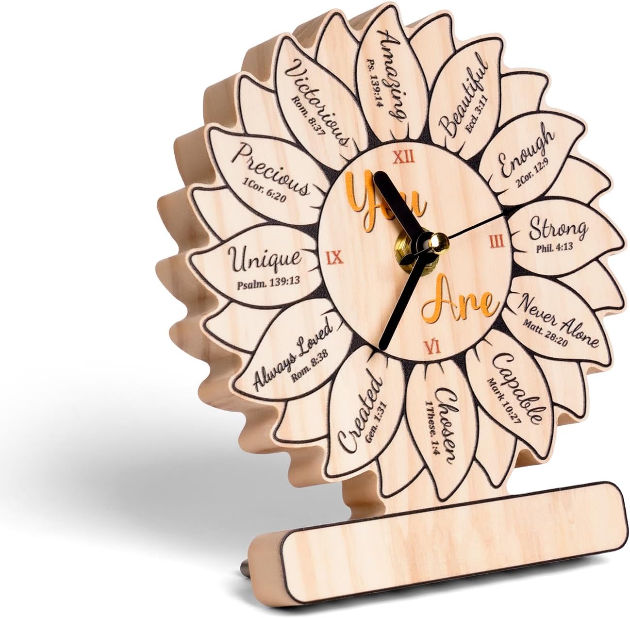 Christian Birthday Gifts for Women, Sunflower Clock Gifts for Women, Inspirational Spiritual Faith Gifts for Mom Wife Sisters Best Friends Coworker, Sunflower Wooden Clock Decor for Christian