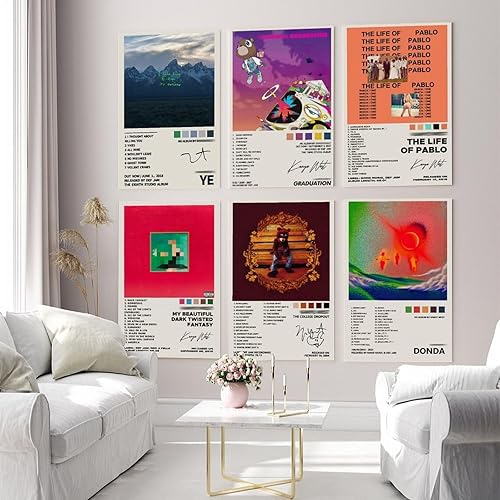 Miniatura 5 de NZIQB Póster de Kanye West - Juego de 6 pósteres musicales de 8 x 12 pulgadas para habitación, lienzo estético, arte de pared para adolescentes,
