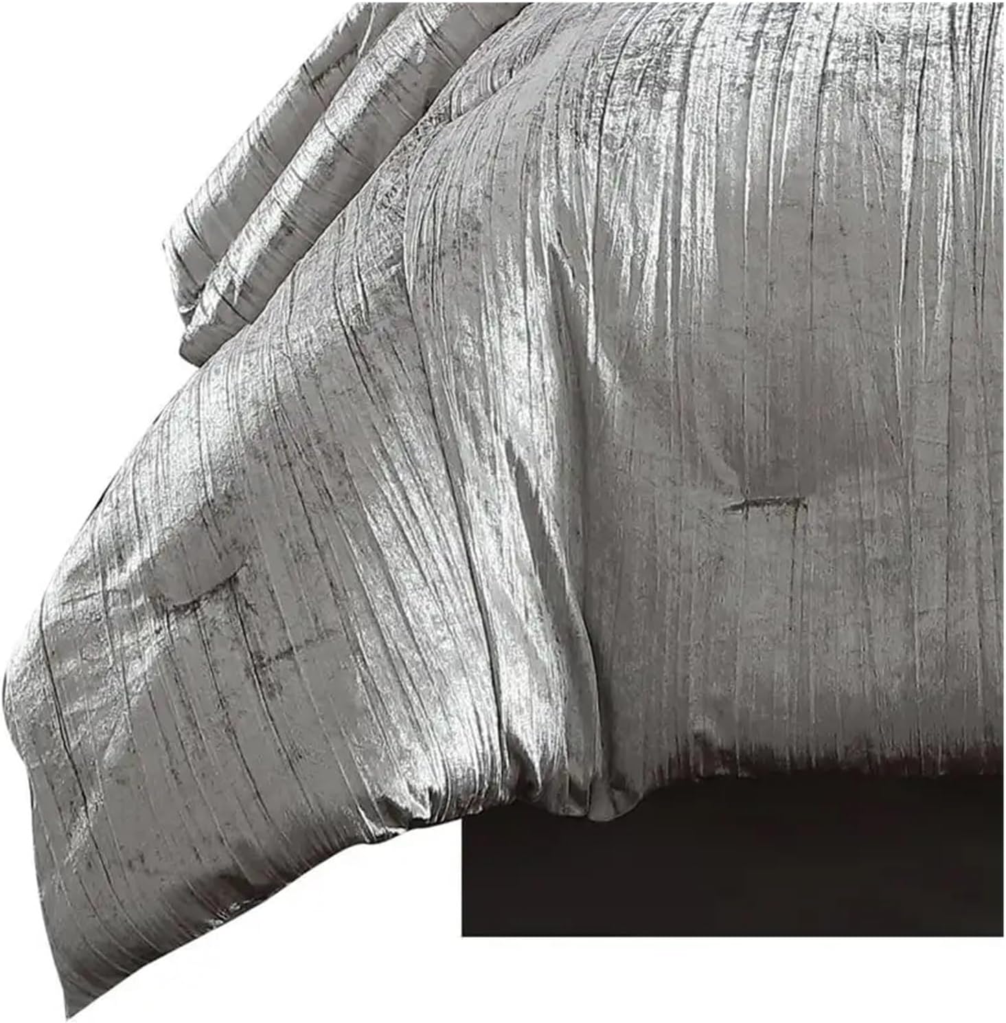 7-Piece Comforter Set, Queen, Silver, Turin Silver Crinkle Velvet, Polyfill,Bed