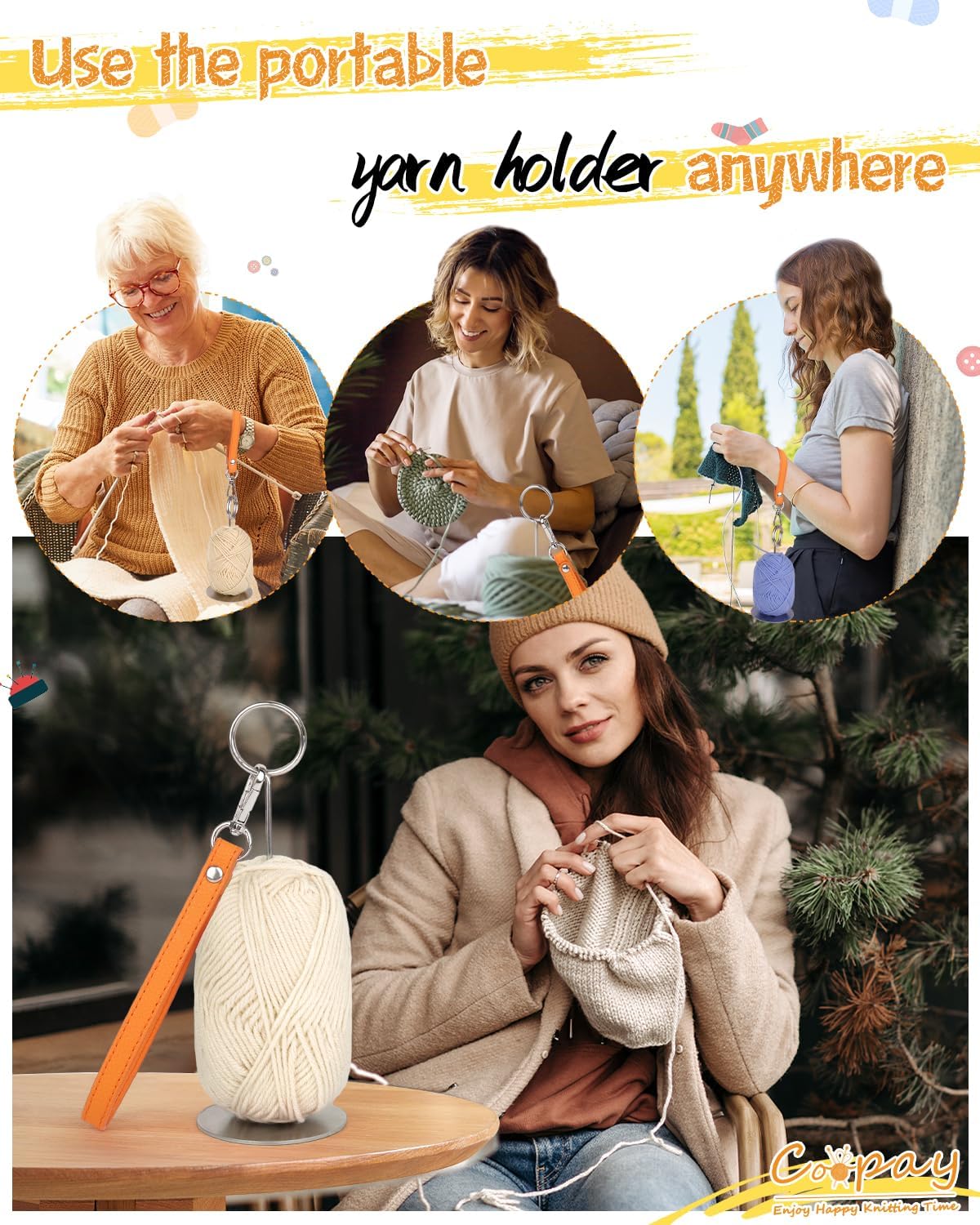 Coopay Wrist Yarn Holder with Wrist Strap, Portable Yarn Ball Holder Yarn Spinner for Crocheting and Knitting, Yarn Storage Holder for On-The-Go Knitting Prevents Yarn Tangles