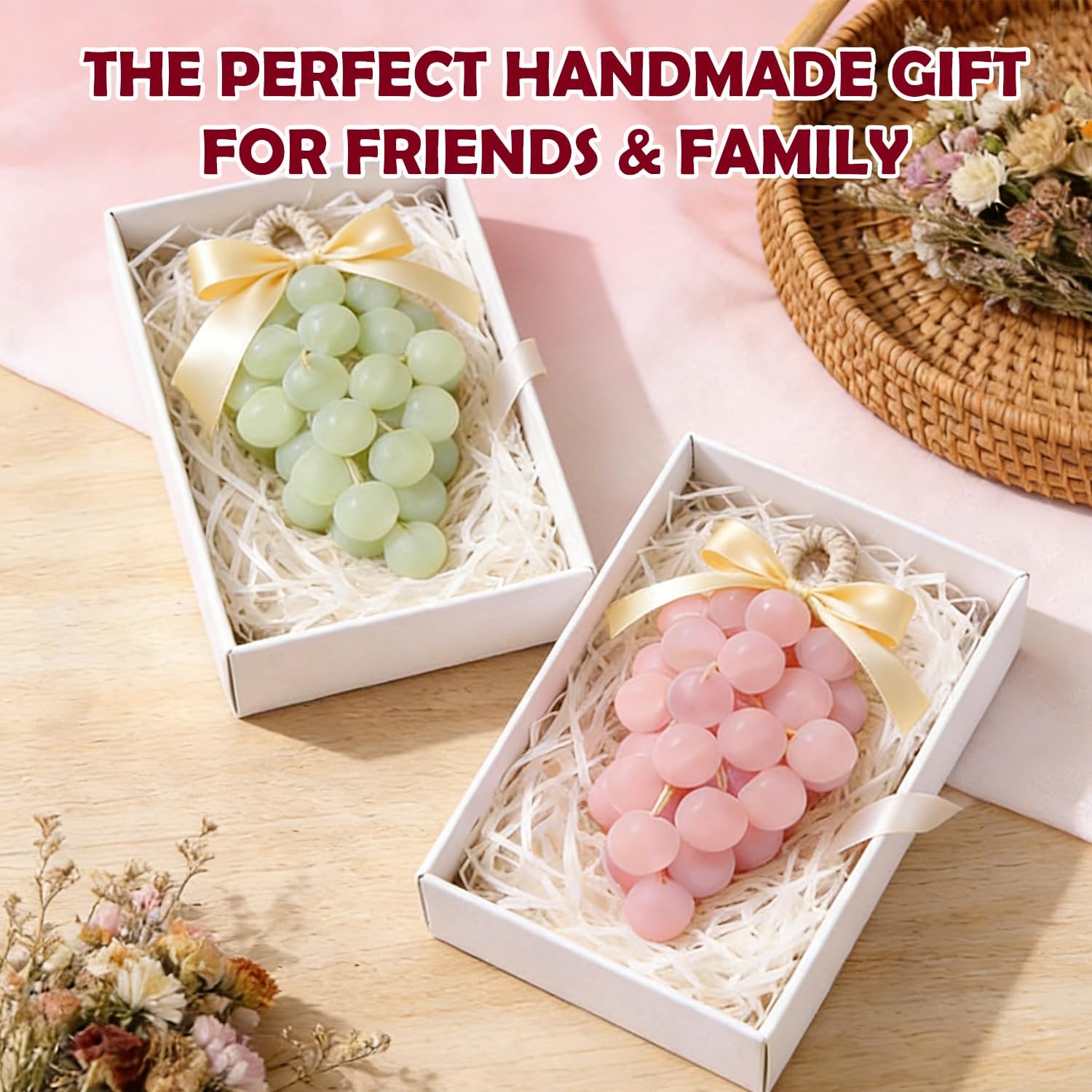 DIY Grape Soap Making Kit for Beginners, Complete Handmade Craft Set with Molds, Mica Powder, Natural Soap Base & Tweezers, Colorful Twine Ropes & Decorative Bows, Home Decor, Gift Ready