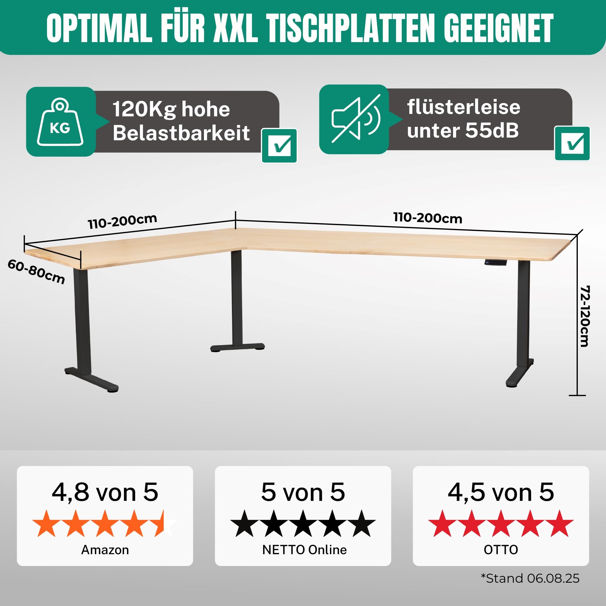 ALBATROS Lift L7B Eckschreibtisch Gestell | Schwarz, 3 Motoren, Kabelkanal