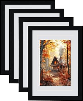 5x7 Black Picture Frame with Double White Mat 4 Pack, 5 by 7 Family Wedding Frame Fits 3 Photo Sizes, with Mat for 3.5x5 or 4x6, without Mat for 5x7, Display on Tabletop or Wall