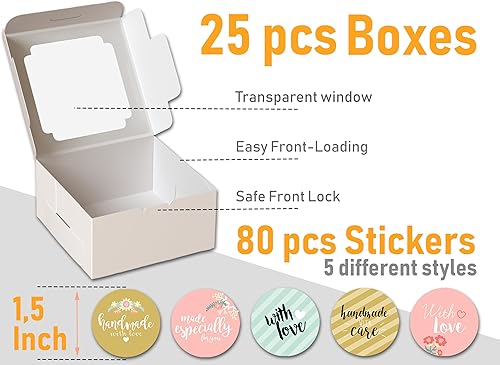 Miniatura 2 de 25 cajas para tartas de 10 x 10 x 5 pulgadas con ventana, caja transparente de panadería para postres, cajas cuadradas blancas grandes desechables
