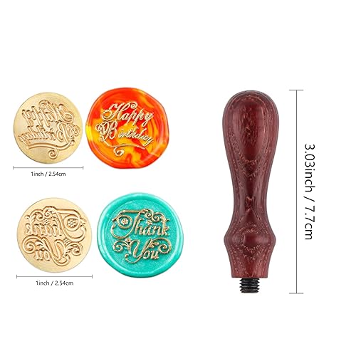 Miniatura 2 de BAOFALI Juego de 3 piezas de sello de cera de agradecimiento con texto en inglés "Happy Birthday", mango de madera con cabeza de latón, para tarjeta