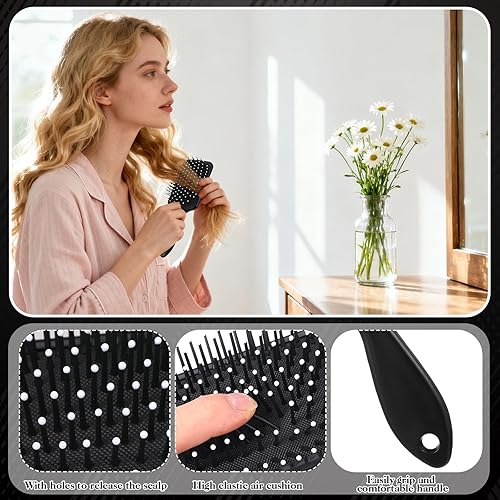 Miniatura 3 de Juego de 7 cepillos de pelo para mujeres y hombres, peine desenredante, cepillo de aseo para todo tipo de cabello, cabello rizado, largo y grueso