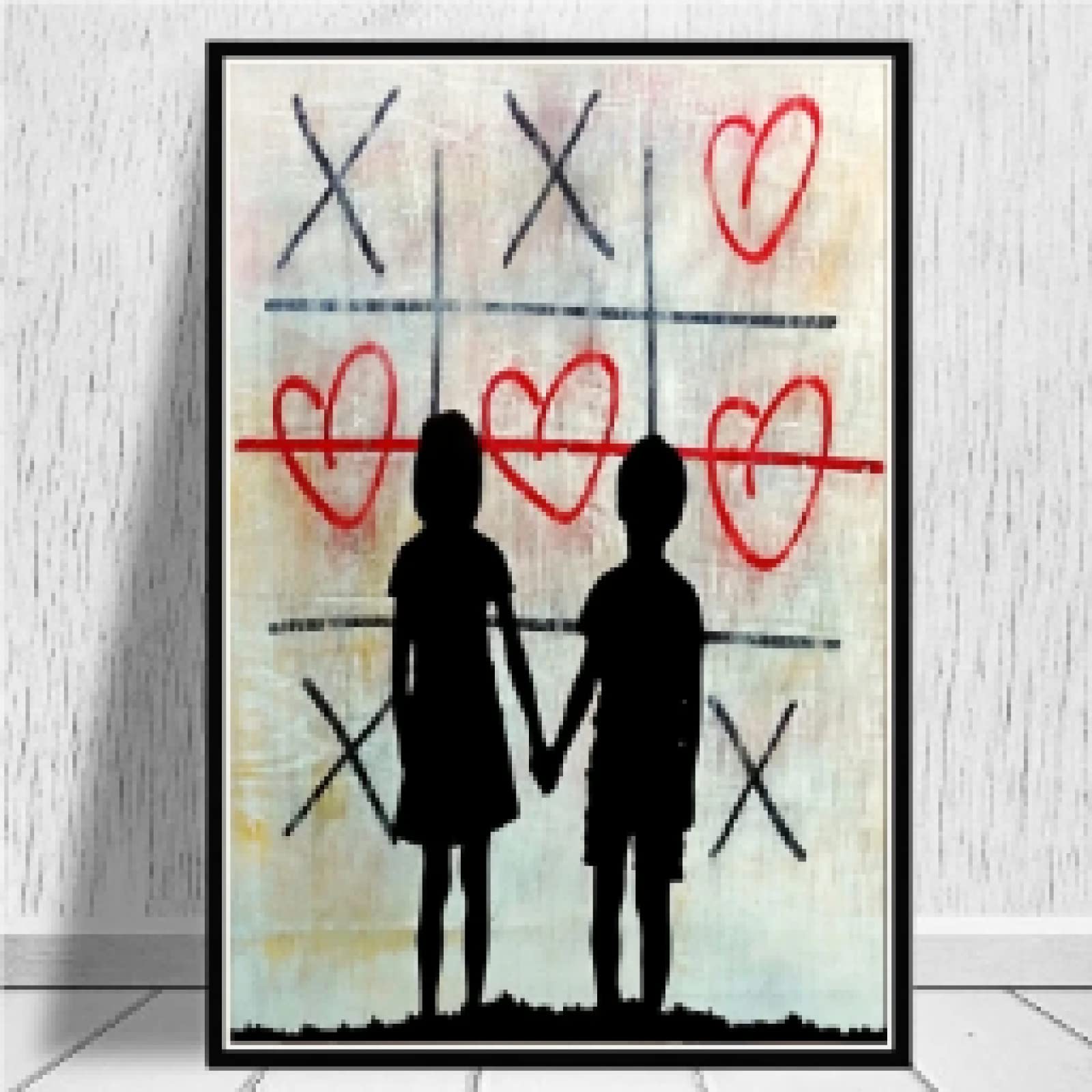 Banksy Brother and Sister Canvas Prints Women's Gift Graffiti Love Heart Wall Art Pictures for Modern Home Decor,Gallery Wrapped 100x70cm Innerframe