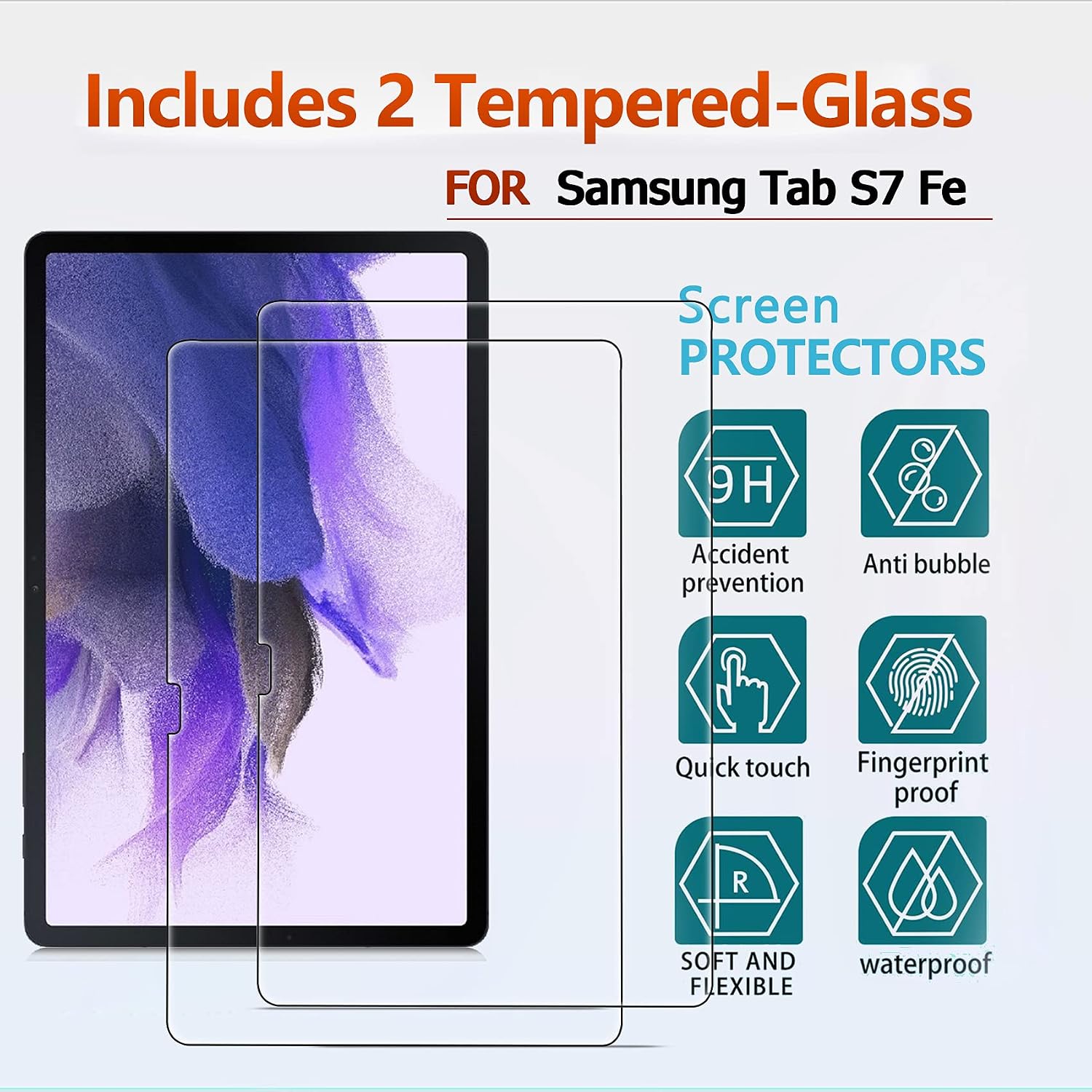 Ferilinso Designed for Samsung Galaxy Tab S7 Fe 5G 12.4 inch 2021 Screen Protector, [Tempered-Glass] [Military Protective] [HD Clear] [Case Friendly] [Anti-Fingerprint] [Anti-Scratch] [Bubble Free]