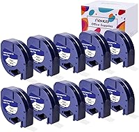 Vista 1 de Hehua 91330 10697 Recambio de cinta para etiquetadora, 10 unidades, compatible con recambios Dymo de 0.472 in x 13.1 ft 1/2 x 13 papel negro sobre