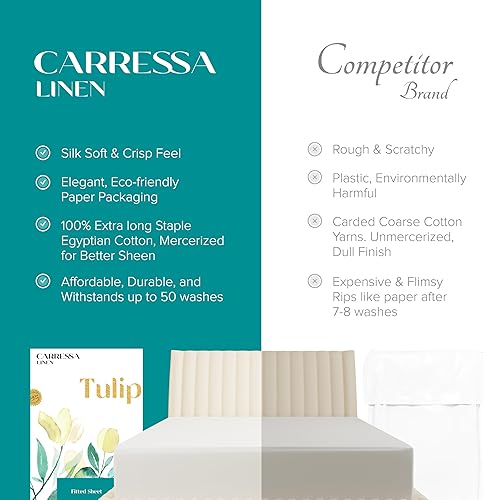 Miniatura 59 de Carressa Linen Sábana bajera ajustable 100% algodón tamaño King – Sábana bajera de 800 hilos King de algodón, lujosamente suave, refrescante