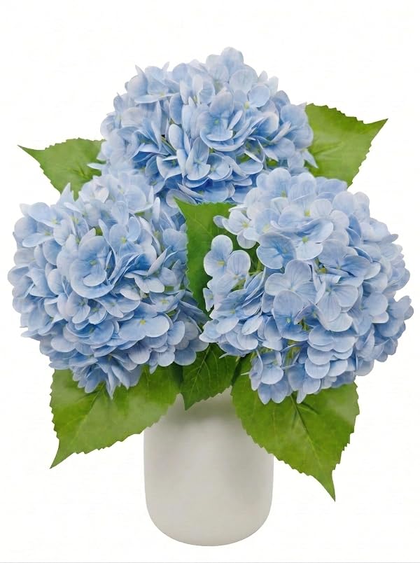 LEDIXA 3 Pcs Real Touch Light Blue Hydrangea Artificial Flowers - Large 3D Waterproof Latex White Blue Faux Fake Hydrangeas with Stem for Outdoor, Wedding, Table Centerpieces, Home Kitchen Decor by LEDIXA - Used condition - US$17.32