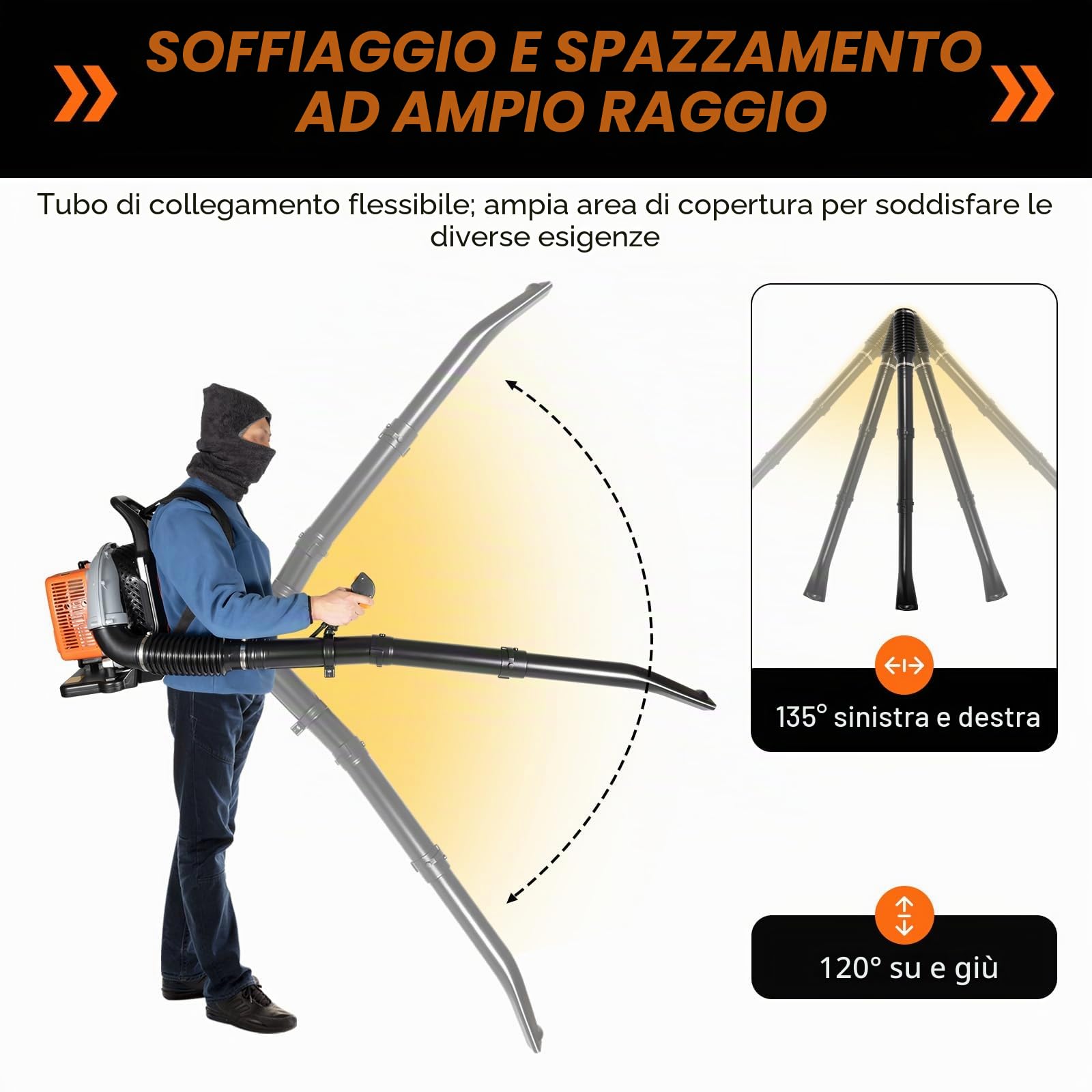 Soffiatore a scoppio 63 cc, 2 tempi, 2.7kw Backpack Leaf, Soffiatore per Foglie a Benzina, Soffione Foglie Professionale, per la Schiena, 3,6 ps