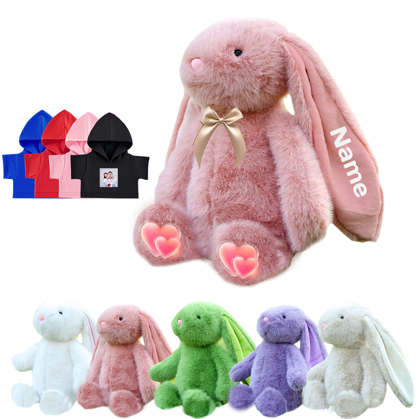DRAJOIN Peluche Conejito Personalizado, Peluche Conejito Personalizado con Foto Texto como Regalos Personalizados Plush Conejo para Niños Niñas, Niños Primer Regalo de Pascua, 30 cm