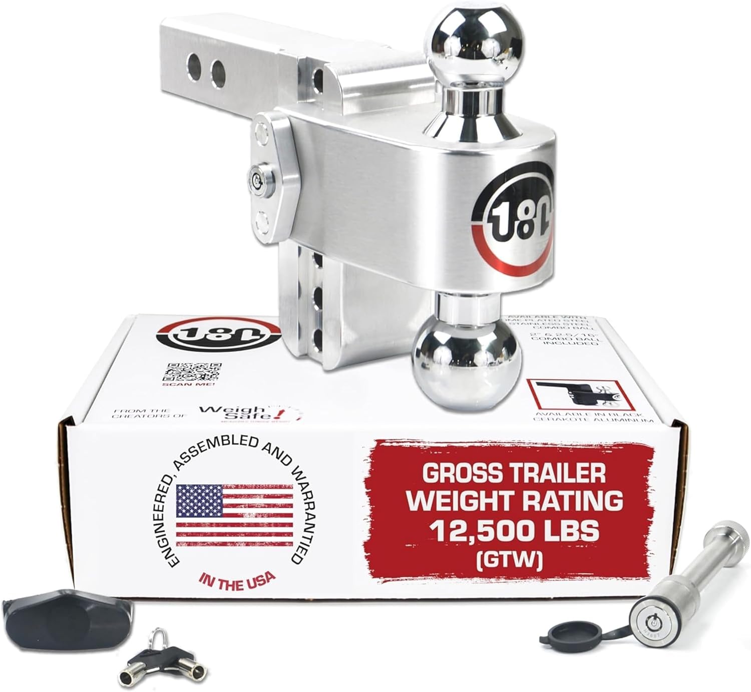 Weigh Safe Adjustable Trailer Hitch Ball Mount, 4" Adjustable Drop Hitch for 2" Receiver w/ 2 pc Keyed Alike Lock Set, Heavy Duty Aluminum Trailer Tow Hitch w/Chrome Plated Tow Balls, 12,500 lbs GTW