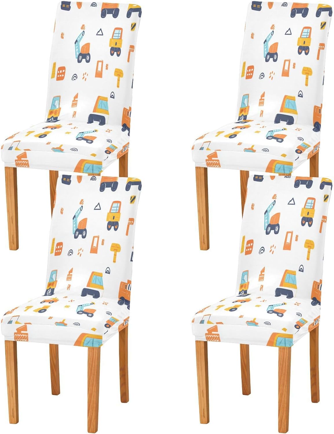 ALAZA Chair Covers for Dining Room, Cute Funny Construction Cars Stretch Chair Cover Sets Chair Protector Removable Washable for Ktichen Restaurant Hotel