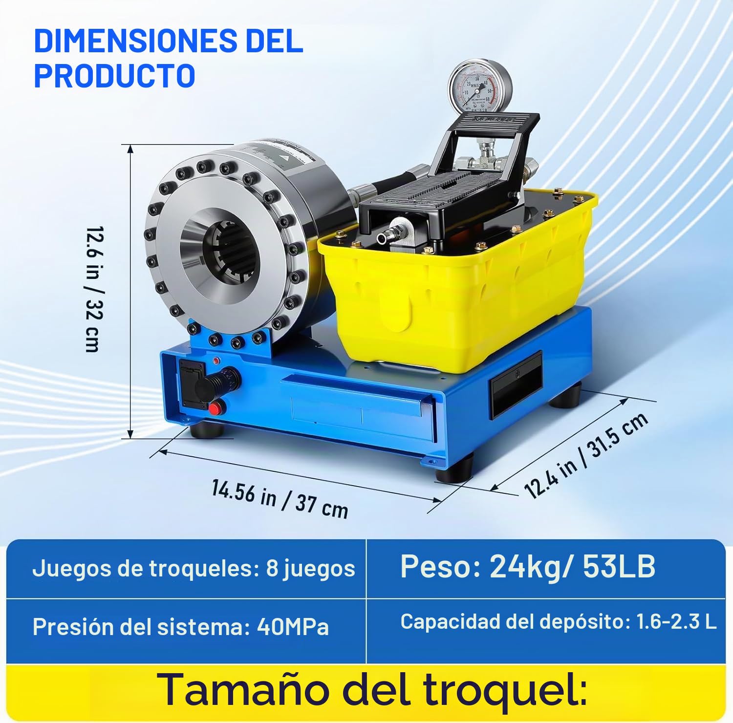 Máquina Crimpadora Profesional de Mangueras Hidráulicas de 220V con 10 Matrices – Herramienta Portátil con Final de Carrera para Aire Acondicionado, Maquinaria Agrícola y Automoción.