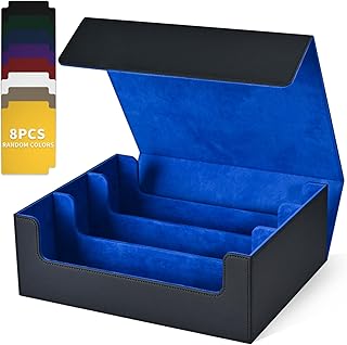 UAONO Card Storage Box for Trading Cards, 1800+ PU Leather Commander Card Deck Case, Magnetic Closure Card Holder Fits for Magic Game Cards (Black&Blue)