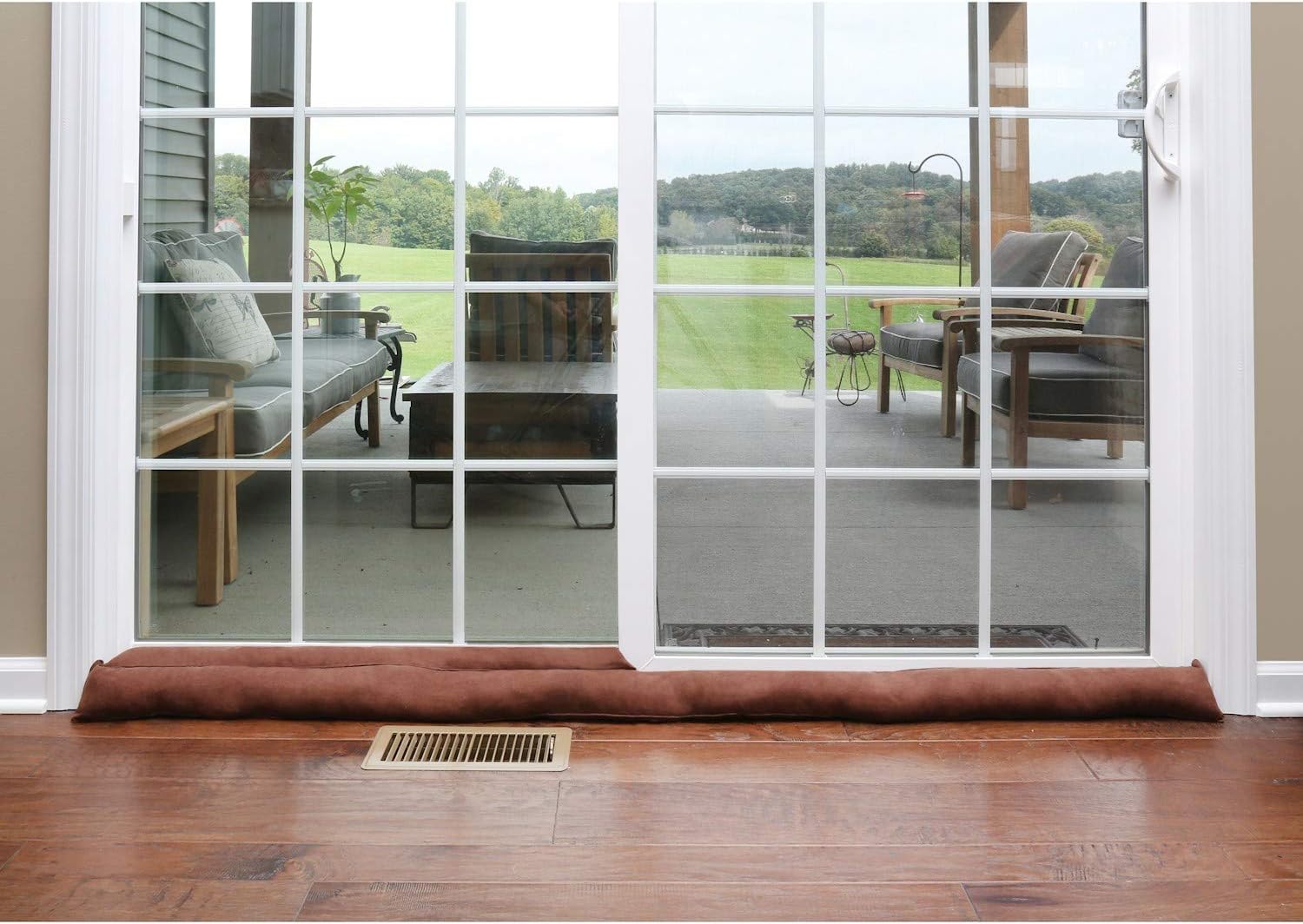 HOME DISTRICT Sliding Door Draft Stopper - Glass Door Draft Blocker, Patio Under Door Draft Stopper, Door Air Blocker Draft Dodger Approx. 71" Long - Chocolate