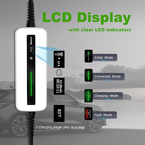 Miniatura 4 de Cargador EV de 15 A nivel 1 NEMA5-15P ev Cable de carga 100V-120V portátil EVSE SAE J1772 Plug Home Estación de carga de vehículos eléctricos Blanco