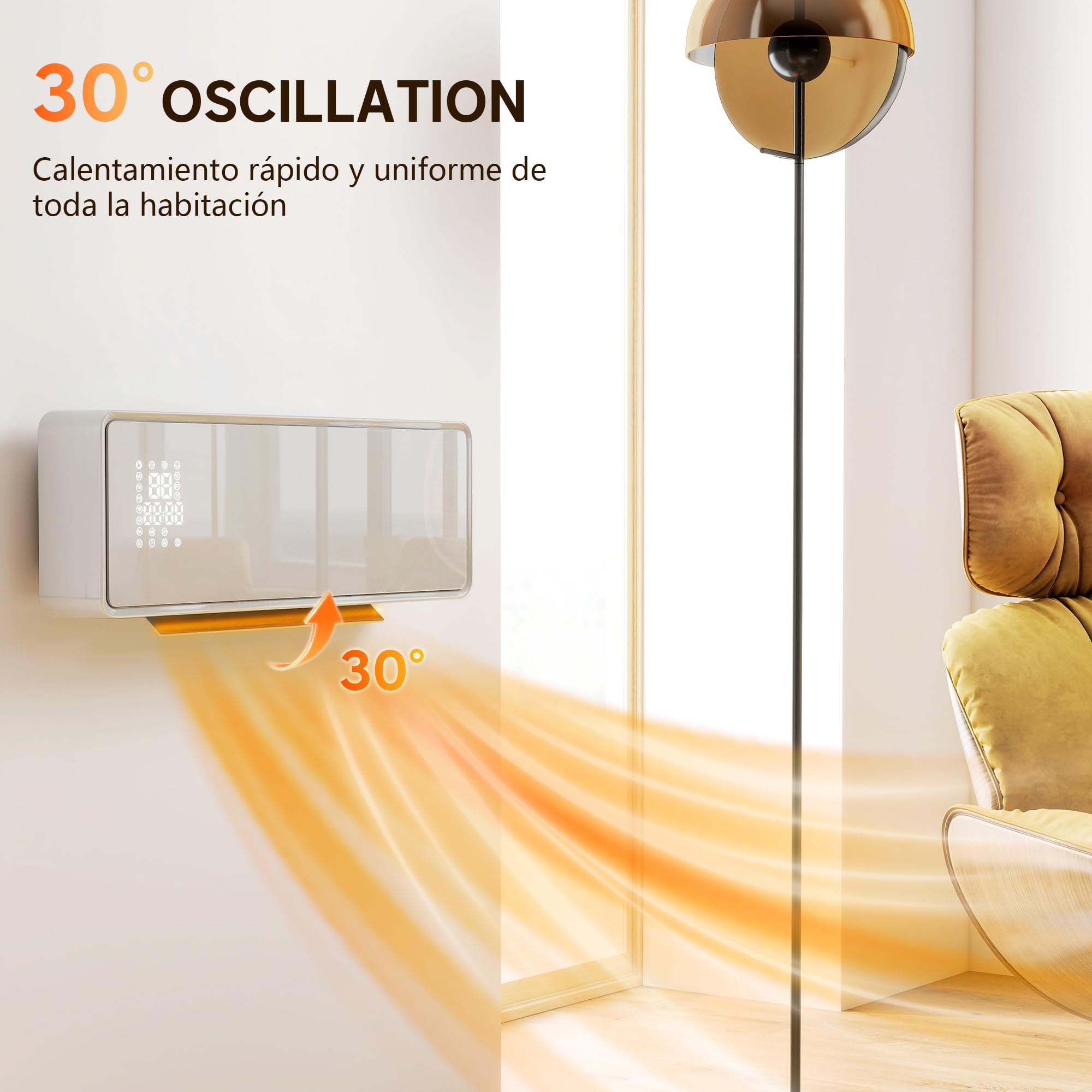 HOMCOM Calefactor Eléctrico Bajo Consumo Cerámico de Pared 2000W, 3 Modos