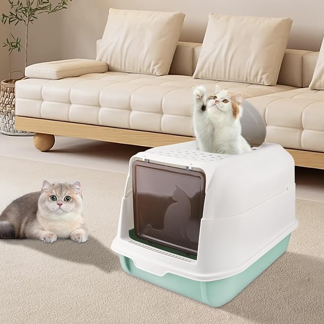 Foto 2 de 8 de Bandeja para arena plegable para gatos con entrada frontal y salida superior, gran espacio, casa de baño…