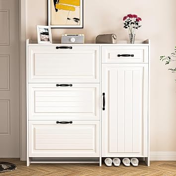 Shoe Cabinet for Entryway,Large Shoe Storage Cabinet with 3 Flip Drawers and Side Cabinet,Narrow Shoe Rack Organizer Cabinet for Closet,Hallway