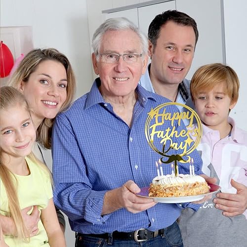Miniatura 5 de Bejotaa 10 adornos acrílicos para tartas del Día del Padre, decoración de pastel de cumpleaños con purpurina dorada para el Día del Padre,