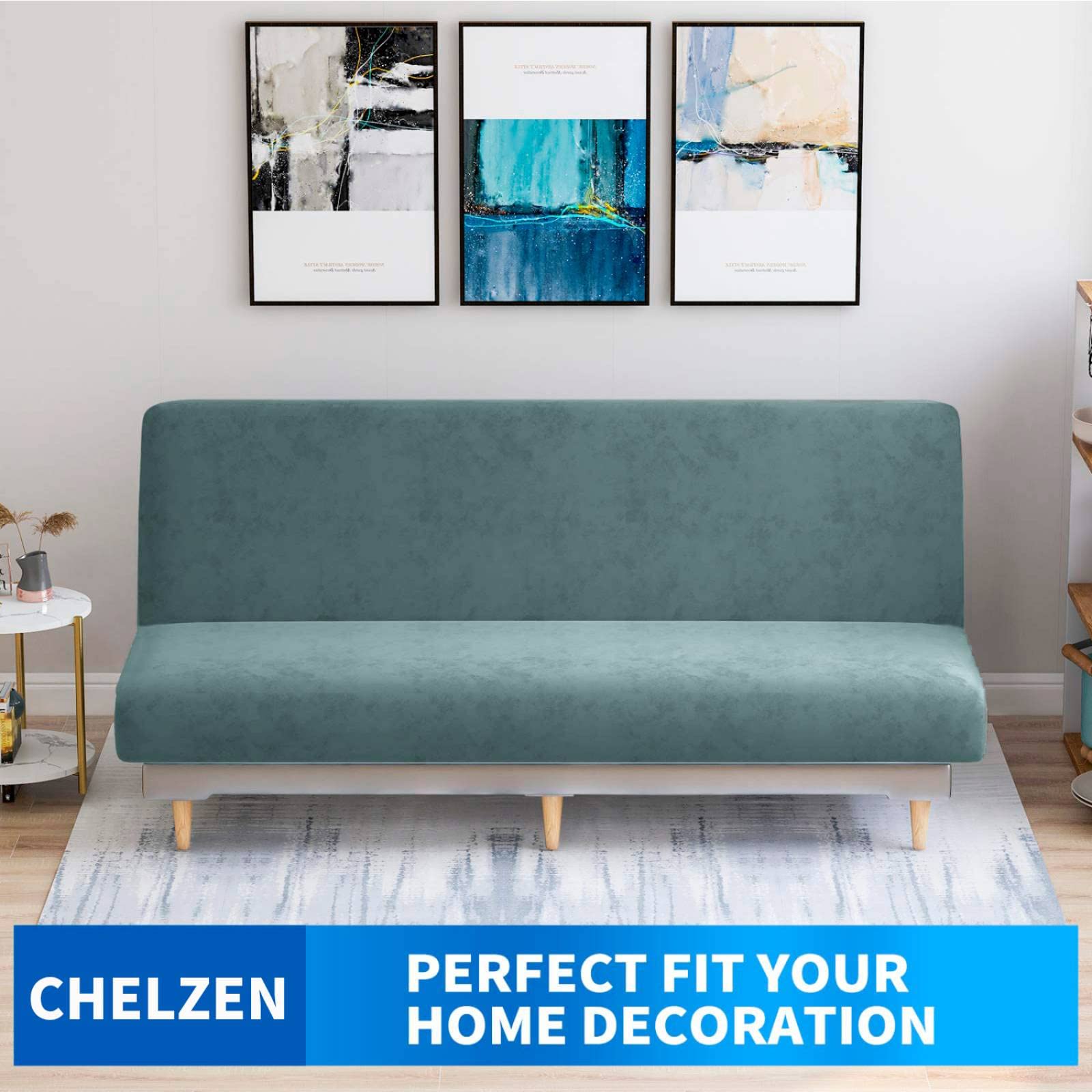 CHELZEN Velvet Futon Cover High Stretch Armless Couch Covers Spandex Fabric Sofa Bed Slipcover Anti Slip Furniture Protector (Futon - Image 2