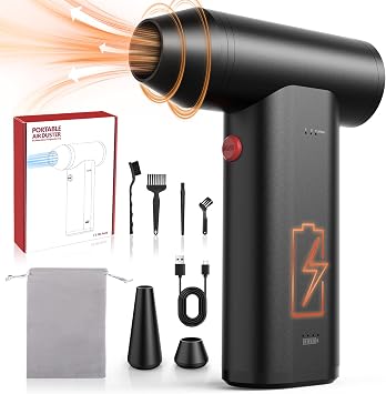 Metal Electric Air Duster 150,000RPM Super Power Cordless Turbo Air Duster, Adjustable Rechargeable 3-Gear Brushless Motor Durable Mini Jet Dry Blower for Snow Keyboard Cleaner, Car Home, PC Cleaning | For keyboards, PCs, cars and home cleaning. Metal air duster uses a rechargeable brushless motor with 3 speeds.