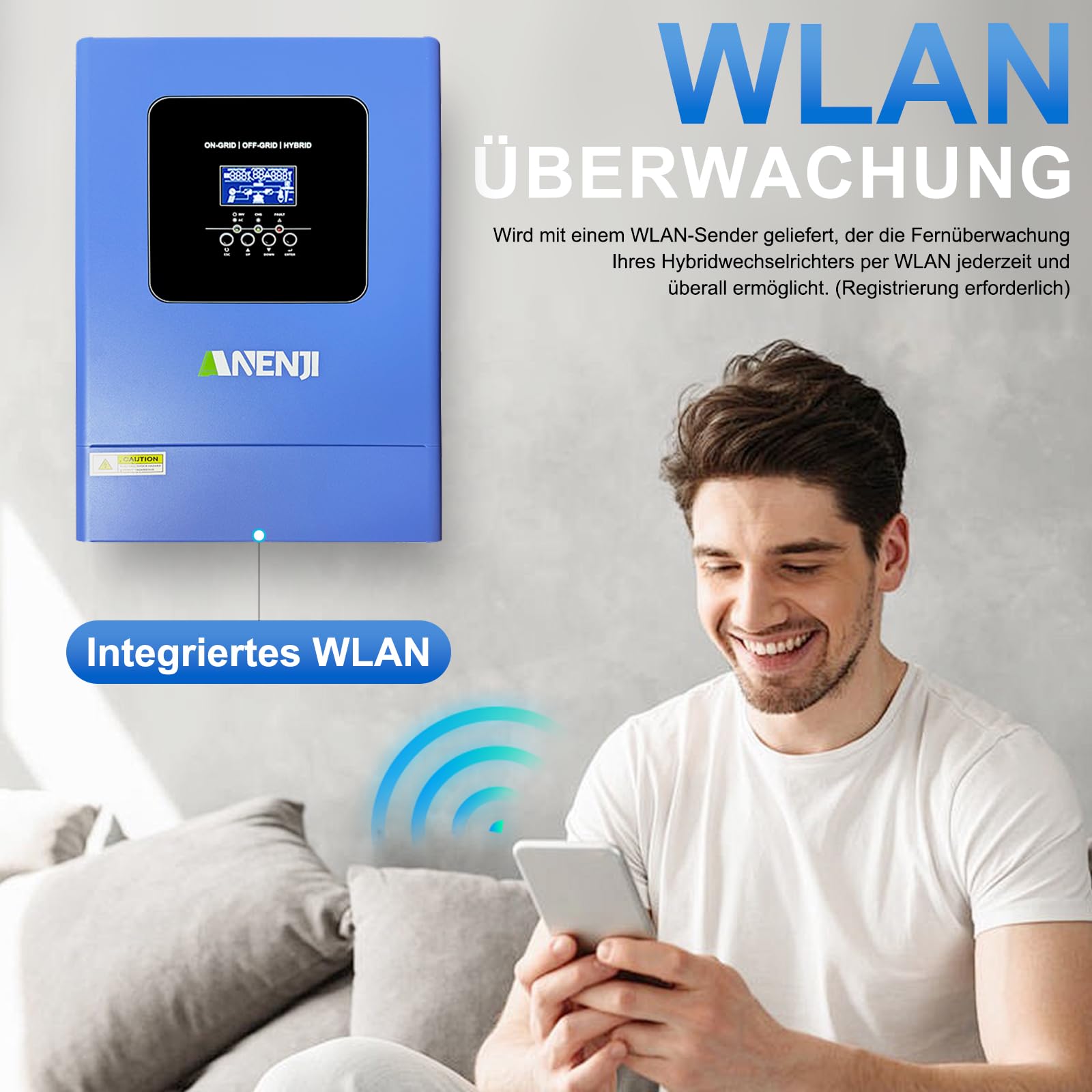 6200W Solar Hybrid Wechselrichter 48V 120A MPPT Parallelfunktion mit bis Arbeitet ohne Batterie, 6200W Solarwechselrichter Reiner Sinus 230V mit 500Vdc PV Eingang & WLAN,für Lithiumbatterien