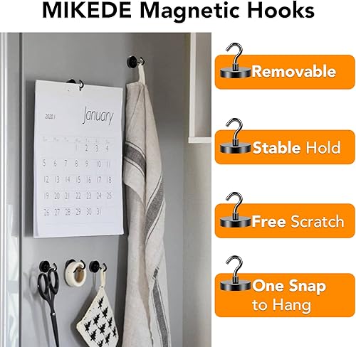Miniatura 2 de MIKEDE Ganchos magnéticos, 28 libras + imanes de tierra resistentes de neodimio con gancho para refrigerador, gancho de crucero extra fuerte