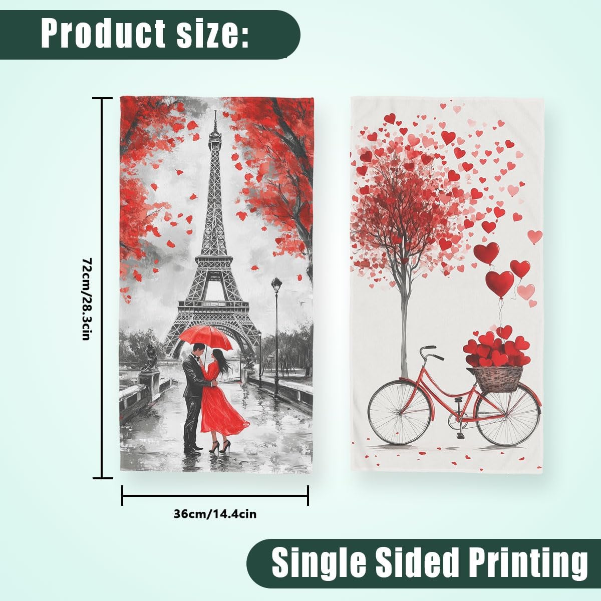 Couple Hand Towels Highly Absorbent Eiffel Tower Red Romantic Bicycle Love Bathroom Kitchen Towels Set of 2 Face Towels for Bathroom Gym Hotel Sport Decor Gifts for Women Man 14"x28" image 3
