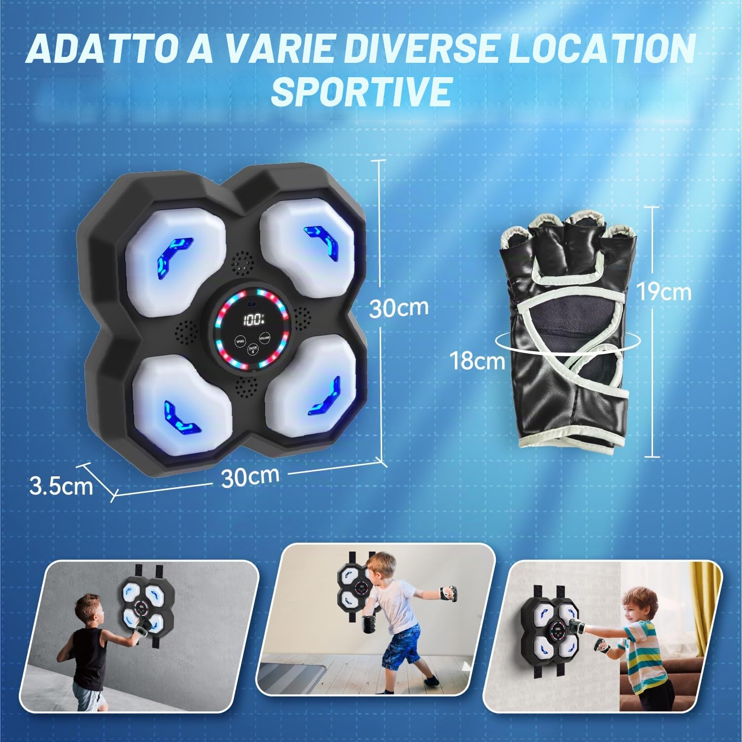 snookids Music Boxing Machine per bambini, con luce a LED, elettronica da boxe, con guanti da boxe, Smart Music Punch Sport Dispositivi con 9 modalità di velocità, controllo del volume, modalità