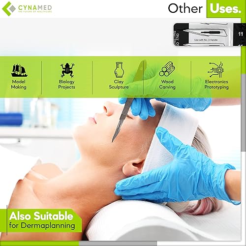 Vista 5 de Cynamed Caja de 100 cuchillas estériles de bisturí de acero al carbono envueltas individualmente en papel de aluminio