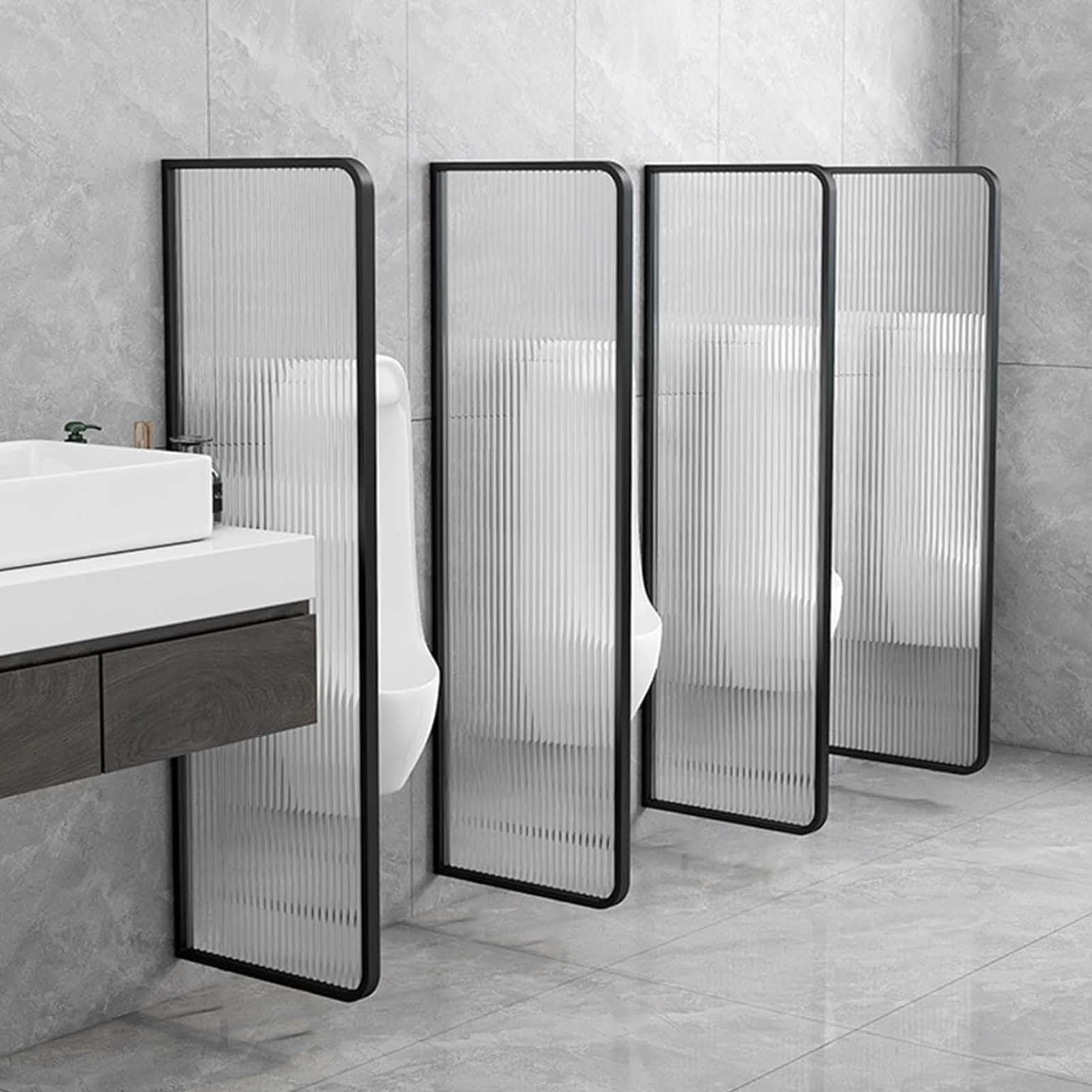 GLETSF Glass Room Divider Office Partition Tempered Glass Panels Table Dividers Panels Partitions,Transparent Glass Urinal Partition Wall Wall Divider Wallmounted Privacy Screen-Black-3 pcs