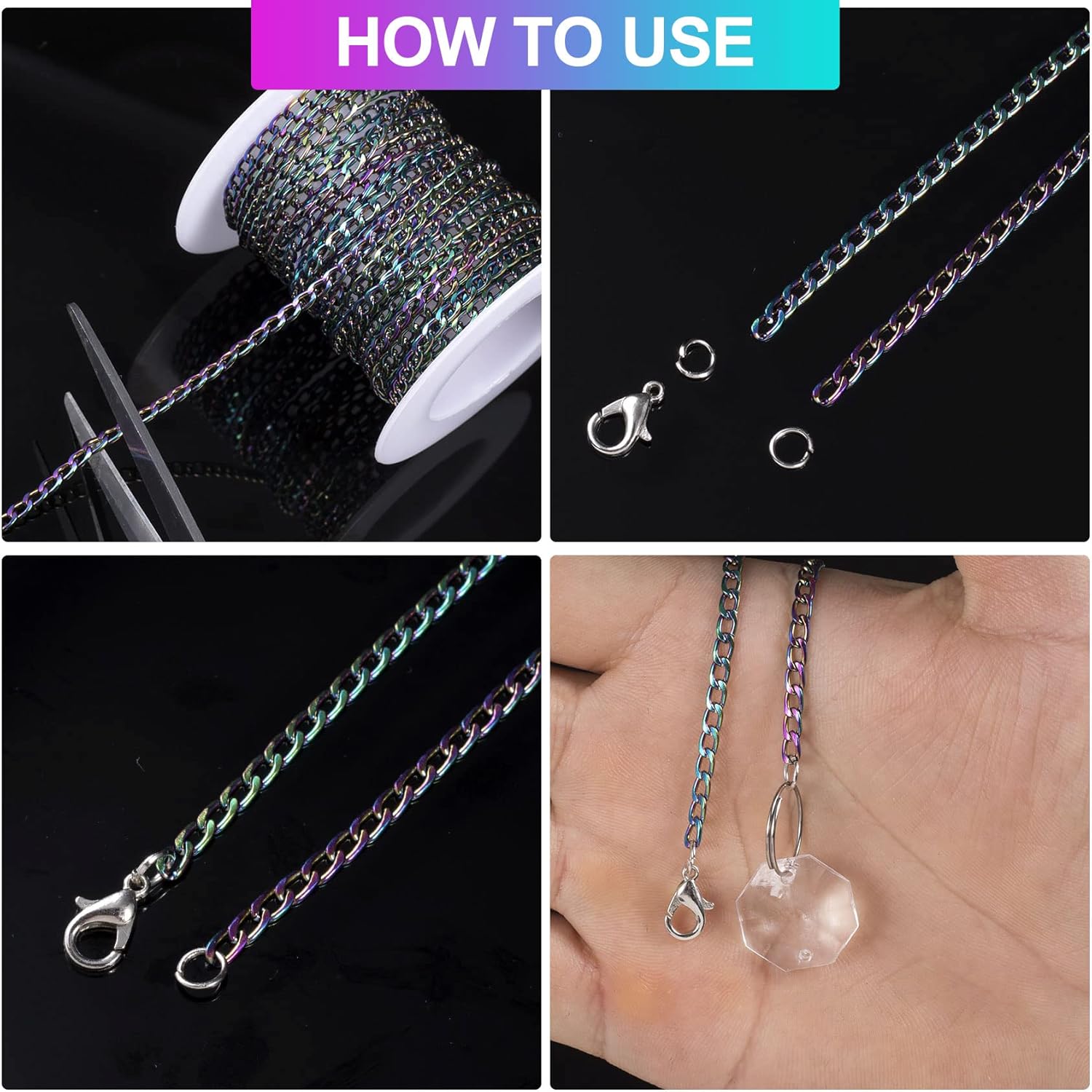 16.4 Feet 5 Yards Colorful Unwelded Twisted Cable, PAGOW Jewelry Chains for DIY Making Jewelry, Necklace Chain Link with Spool 3 x 6mm - Image 8