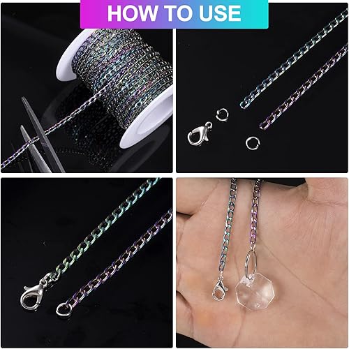 Miniatura 8 de PAGOW - Cable trenzado colorido sin soldar, de 16.4 pies, 5 yardas, cadenas de joyería para hacer joyas, collar de eslabones con carrete de 0.118 x