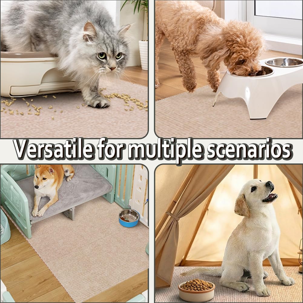 Katzentoilettenmatte mit Vakuum-Griffrückseite, waschbar, Anti-Tracking, Katzentoilettenmatte, Streukontrolle, rutschfeste Welpen-Trainingsmatte, leicht zu reinigen, Beige, 90 x 60 cm