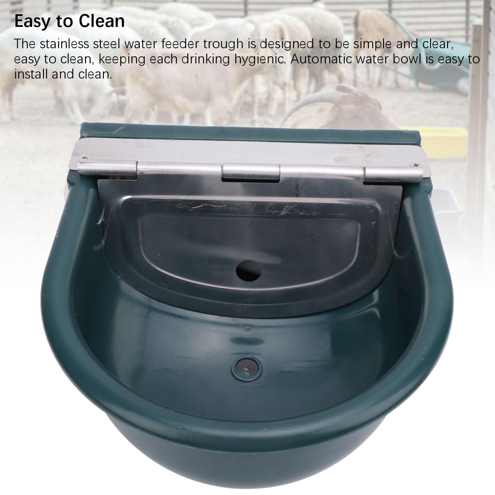 SIXRUN Ciotola Automatica per Acqua Potabile per Animali, Abbeveratoio in Acciaio Inossidabile ABS per Bestiame di Mucca, Capra, Cavallo, Forniture per Animali Domestici, Distributore (verde scuro)