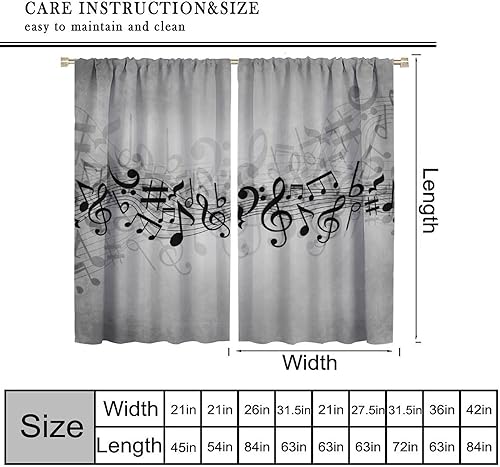 Miniatura 2 de Cortinas con notas musicales, cortinas con aislamiento térmico y bolsillo para cortinero, juego de 2 paneles para dormitorio, sala de estar, 42