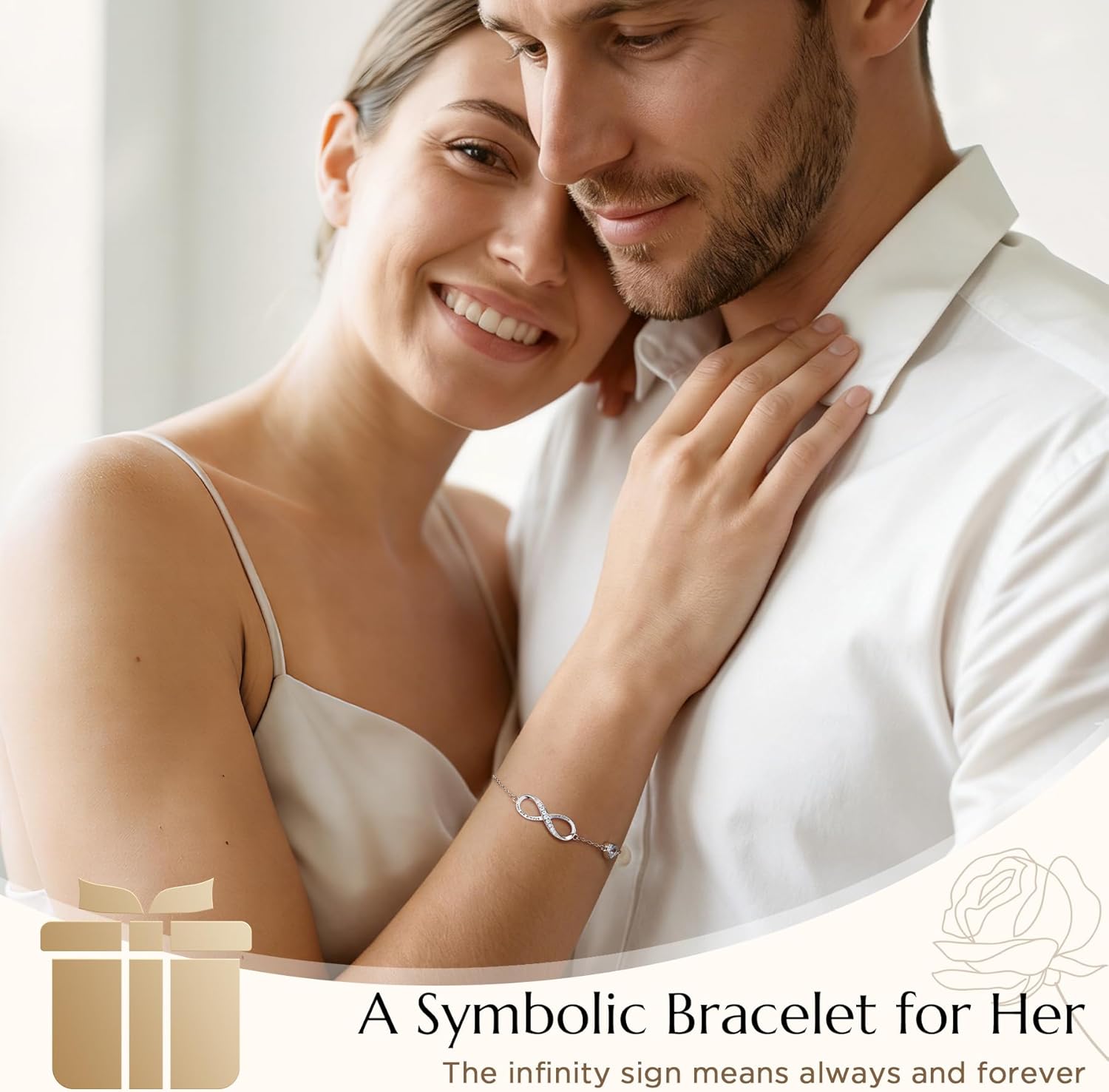 NORBU S925 Infinity Bracelets for Women, Sterling Silver Womens Infinity Heart Birthstone Link Charm Bracelet, Jewelry Gifts for Her Christmas Birthday Valentine Mother's Day - Image 4