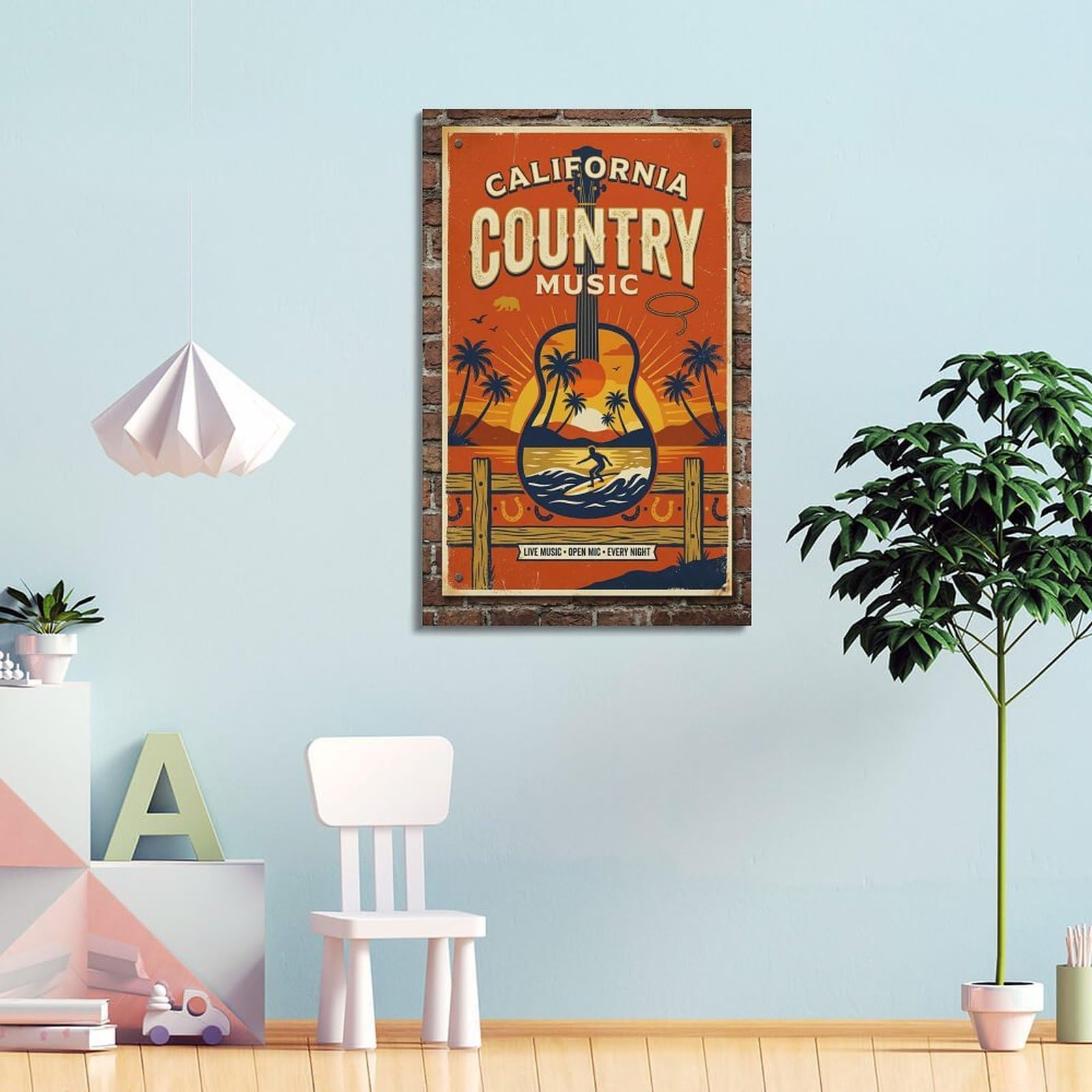 OKNGB Poster decorativo da parete su tela, stile retrò, con musica country e tramonto sulla costa occidentale, poster decorativo moderno per camera da letto, per camera da letto, 60 x 90 cm