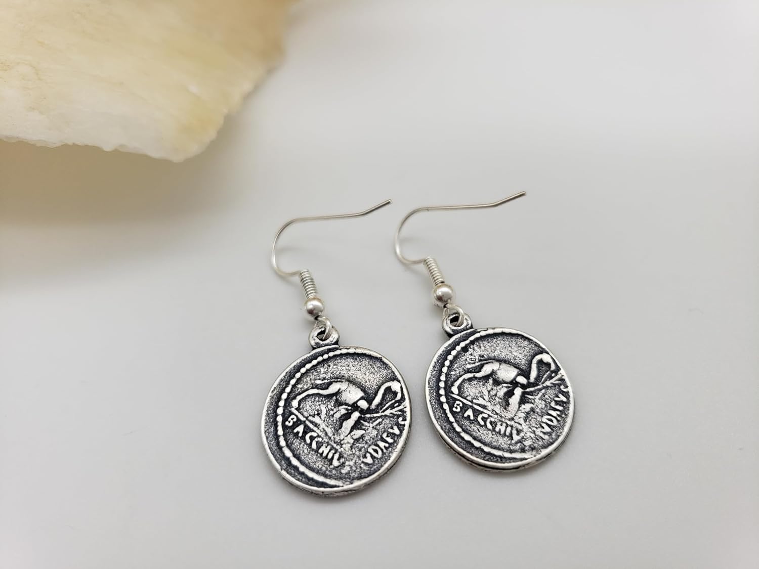 Roman Coin Earrings - Antique Silver Finish