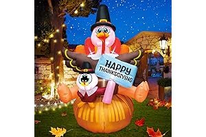 KOOY 6FT Inflatable LED Light Up Turkey for Outdoor Fall Harvest Holiday Decor